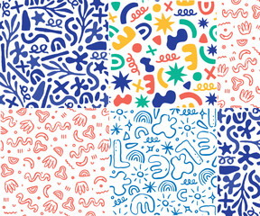 Colorful Retro Floral Seamless Pattern Vector – Vintage-Inspired Nature Illustration with Decorative Leaves and Geometric Elements