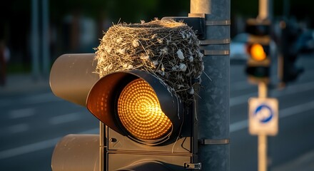 Bird's Nest Built on Traffic Light Urban Wildlife and Unexpected Habitats