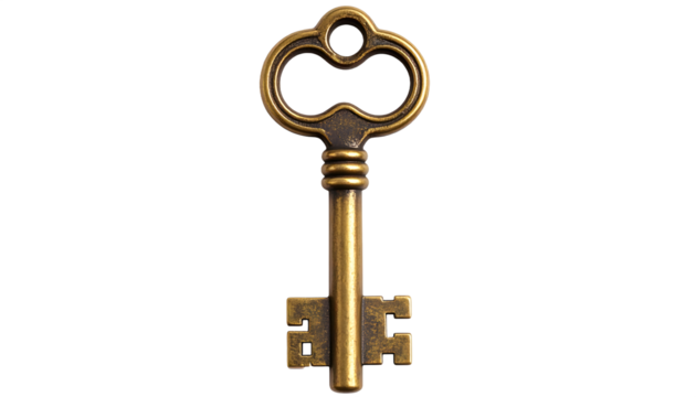 Antique brass skeleton key shines against a dark background - Powered by Adobe