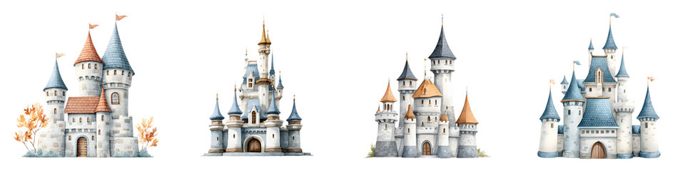 Obraz premium Watercolor Fantasy Castle Collection - Majestic Medieval Architecture