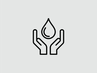 Obraz premium Black Outline Hands Holding Water Drop on Gray Background