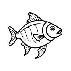 Simple line drawing of a stylized fish with fins and tail.