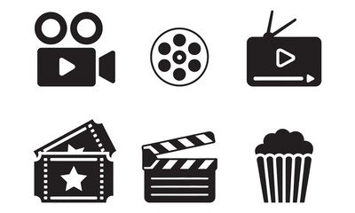 Video & Cinema Icons Set, Movie Production & Entertainment Graphics, vector illustration