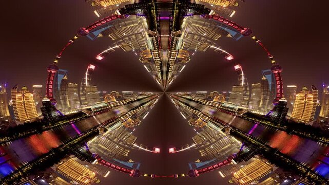 Shanghai city skyline tiny planet
