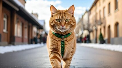 Cat Sitting in the Middle of Urban Street for City Life, Stray Pet and Urban Wildlife Scene