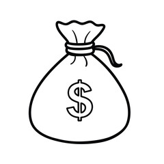 Simple line drawing of a money bag with a dollar sign.