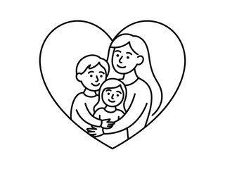 Family of Three Embraced Inside a Heart Outline mother