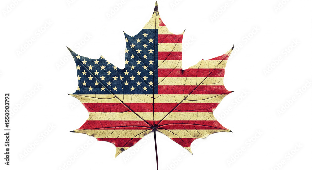 Poster dried maple leaf displaying the us flag, showcasing patriotism and autumnal themes. free space for t