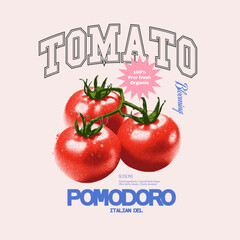 Red tomato vintage t-shirt, pomodoro room italia slogan. Tomato vegetable artwork for t shirt print, grunge effects for Tomato. womes girls graphic tee. tomatoes art..ai