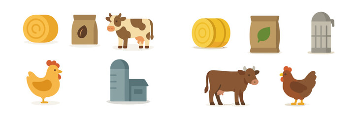 Farm animal illustrations showcasing daily activities and farm life essentials for educational purposes © icon_art
