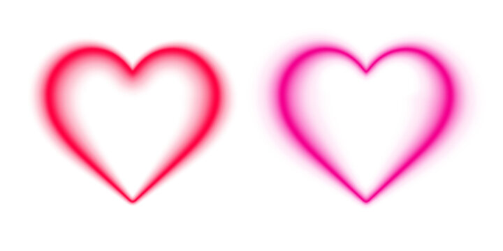 Bright neon heart frame border with red purple pink glowing light effect for love valentine day card decoration on transparent background