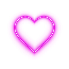 Bright neon heart frame border with purple pink glowing light effect for love valentine day card decoration on transparent background