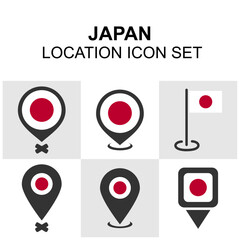 Sleek location icons with the Japanese flag, ideal for highlighting destinations, travel guides, or cultural points across Japan.