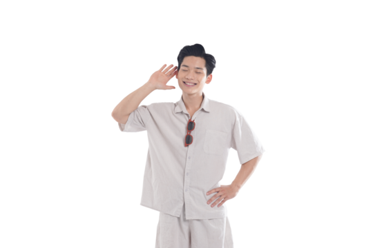 Asian guy wearing tourist clothes and sunglasses posing, travel concept - Powered by Adobe