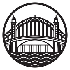 Iconic Steel Arch Bridge A Black and White Illustration