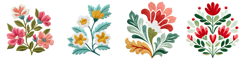Folk Art Floral Collection: Vibrant Embroidered Flower Motifs