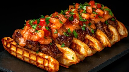 Savory Steak Bites on Mini Waffles with Zesty Salsa