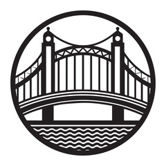 Elegant Suspension Bridge Icon Black and White Graphic Design