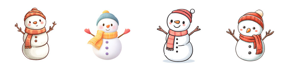 Cute Snowman Cartoon Characters: Winter Holiday Illustrations