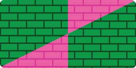 Abstract Brick Wall Divided by a Diagonal Pink Section.