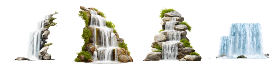 Fotobehang Rustgevend Collection of Miniature Waterfalls with Rocks and Moss Isolated  © T Studio