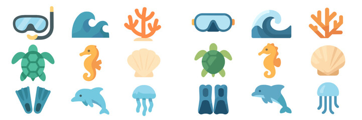Colorful marine life and snorkeling gear displayed in a playful and educational arrangement