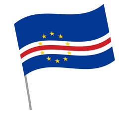 Cape Verde national flag flutters with flagpole