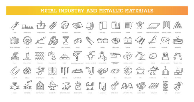 Metal industry and Metallic Materials. Steel icons