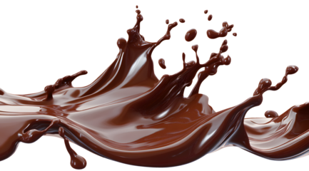 Dynamic splash of rich dark chocolate in motion isolated on a white background revealing delicious texture and sweetness