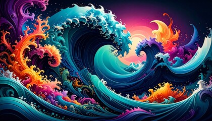 Vibrant, stylized waves