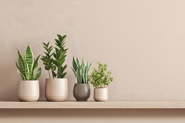Fototapeta premium Charming Potted Plants Showcase Delicate Home Interior