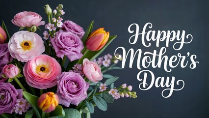 Happy Mothers Day greeting with floral arrangement