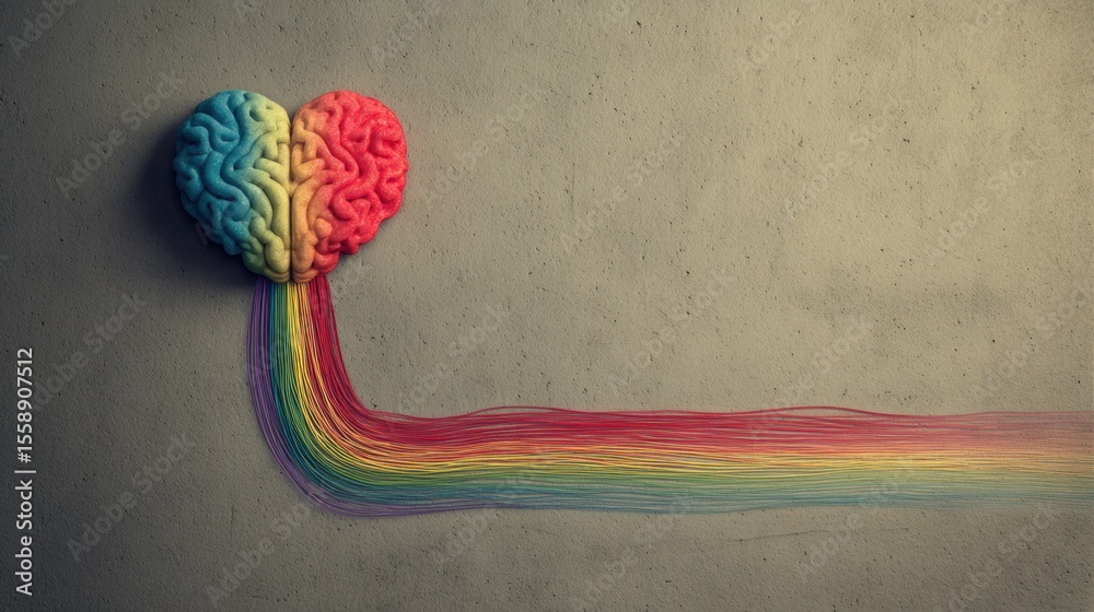 Aufkleber concept of neurodiversity illustrated with a rainbow flowing from a colorful brain to a vibrant hear