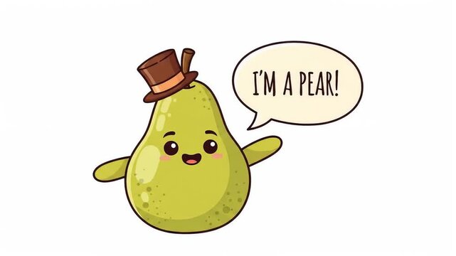 Cute Green Pear Cartoon Character Wearing a Hat
