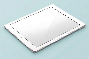 White tablet computer on light blue background