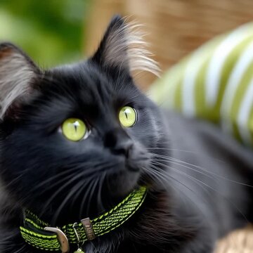 Beautiful black kitten playing happily against a cozy home backdrop, cute pet video