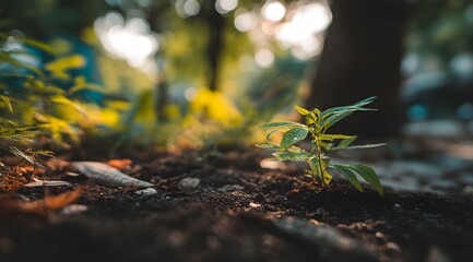 Obraz premium Serene Forest Floor with Golden Light Behind