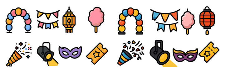 Colorful decorations for a festive celebration with balloons, lanterns, and sweet treats in a vibrant atmosphere