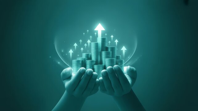 Financial Growth Concept with Coins and Arrows Symbolizing Investment Success