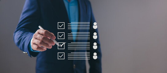 Recruitment, HR selection, candidate evaluation, human resources management, talent acquisition, professional staffing strategy, Manager using stylus to select employees on virtual checklist interface