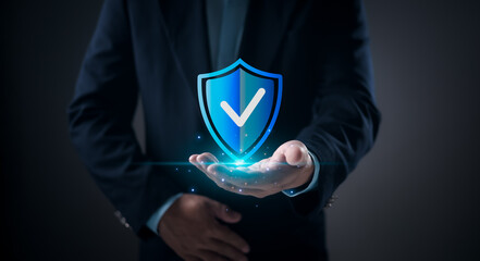 Cyber security concept, Login, User, Identification information security, secure Internet access, Network security system, User personal information. Human are showing off their protective shields.
