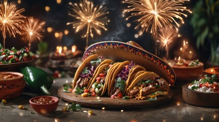 Festive tacos with fireworks