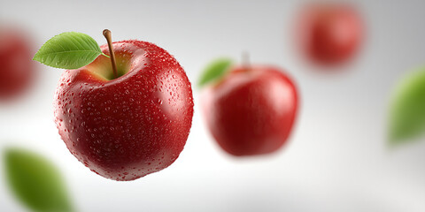 Fresh apples falling or suspended in mid-air, isolated on a white background