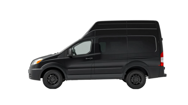 Black cargo van isolated on transparent background