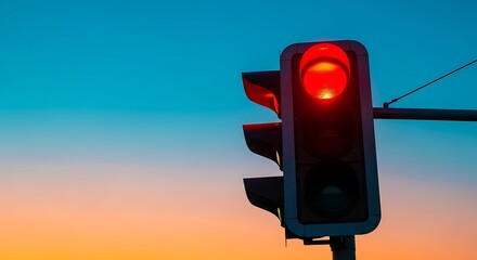 Red Traffic Light at Sunset Stop, Safety, and Urban Life