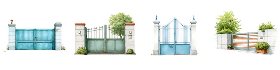 Elegant Gates and Fences: Watercolor Illustration Collection