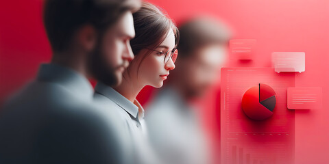 Immersive 3D Marketing Scene Showcasing Target Audience Insights through Interactive Pie Charts and Data Points