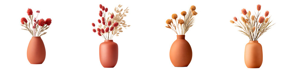 Dried Flower Arrangements in Vases: Earthy Tones on White