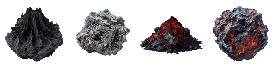 Fototapeta premium Four Stages of a Meteorite: Conceptual Illustration on White Background