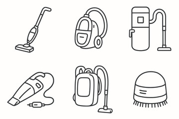 Six types of vacuum cleaners icon set in black and white